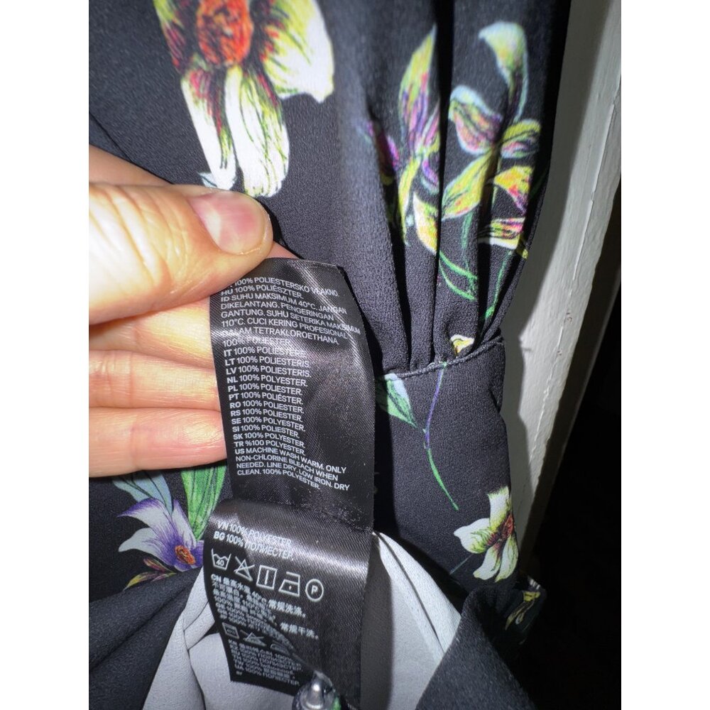 Floral Black Long-Sleeve Dress By H&M Size 14 Boho Hippie Classic Cute Large - Picture 9 of 9